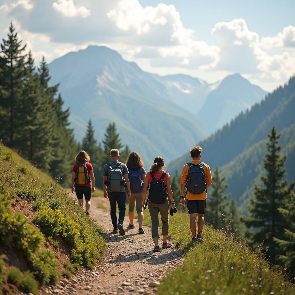 Small group hiking