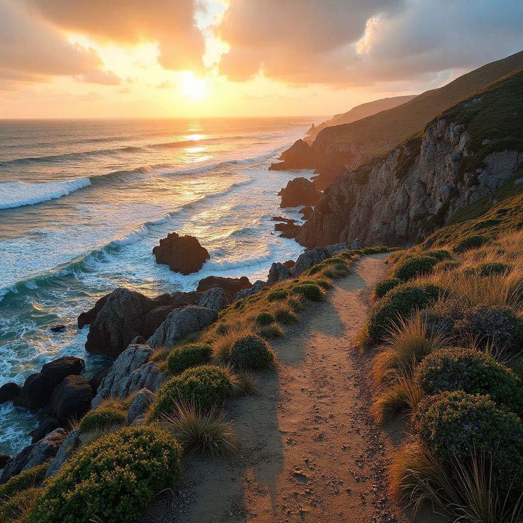 Coastal sunrise hiking trail